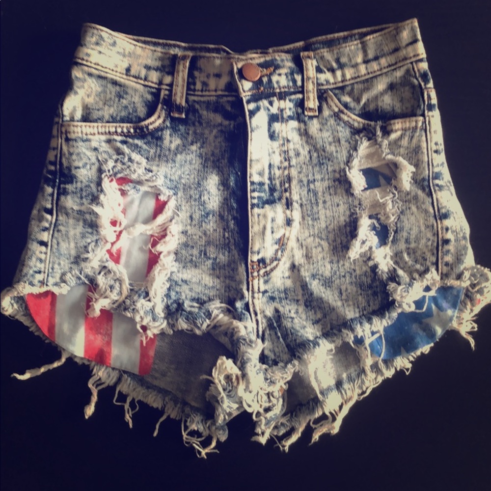 New Destructed American Flag High Waisted Shorts